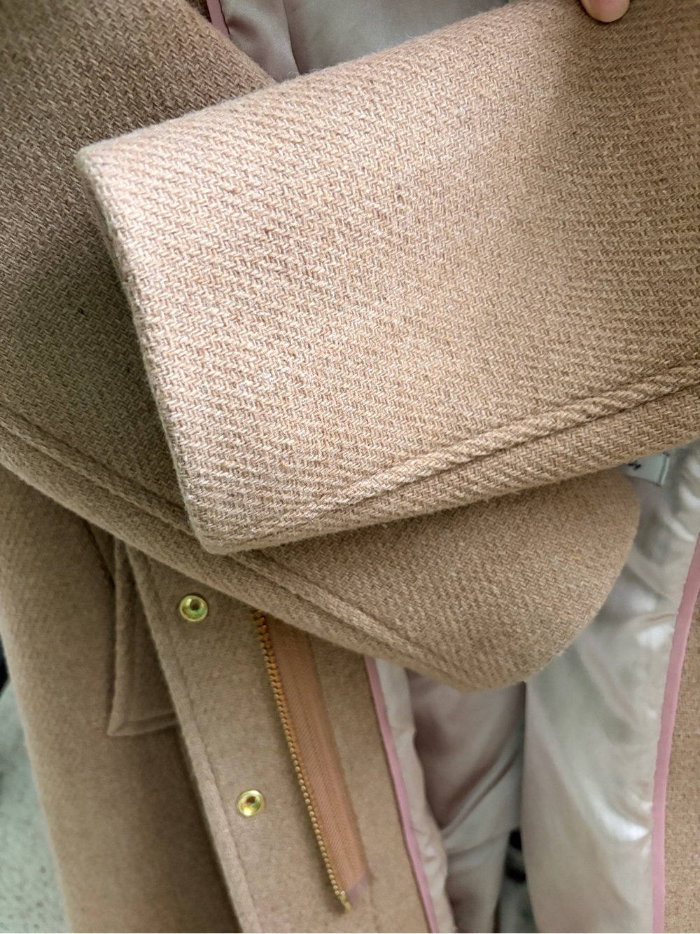 J.Crew Camel Wool Blend Hooded Trench Coat with Dark Brown Collar - Picture 5 of 5